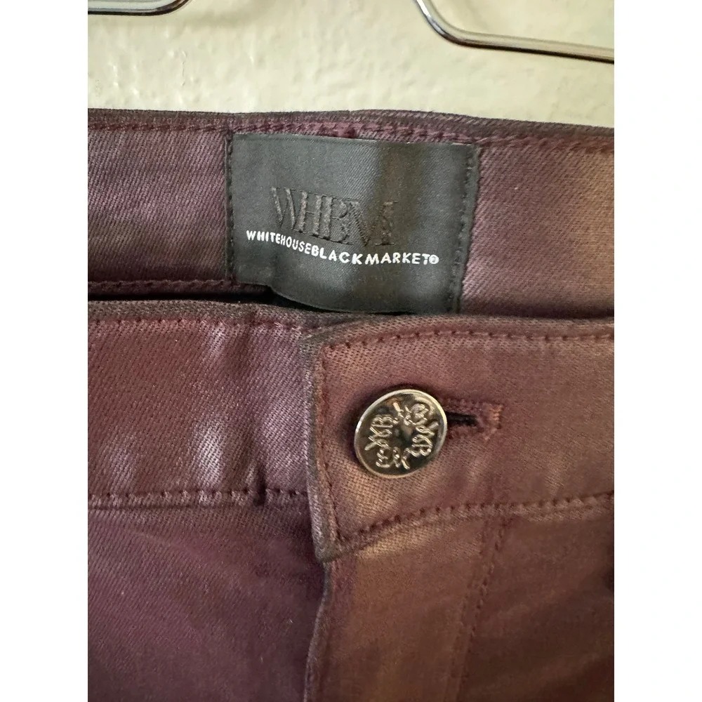 White House Black Market Coated Skinny Pants High Rise 8S Black Cherry Burg NEW